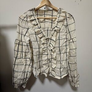 Anthropologie DOEN Style Cream and Black Ruffled Blouse, NWT, Size 6